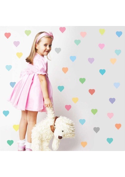 Renkli Kalpler 72'li Çocuk Odası Sticker Seti, Eğlenceli ve Şık Dekorasyon!