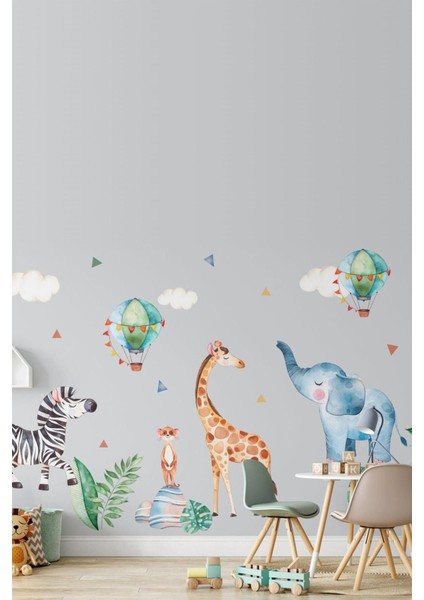 Pastel Renkler Yavru Hayvanlar Duvar Sticker Seti 60x90 cm, Sevimli Dekorasyon Öğesi