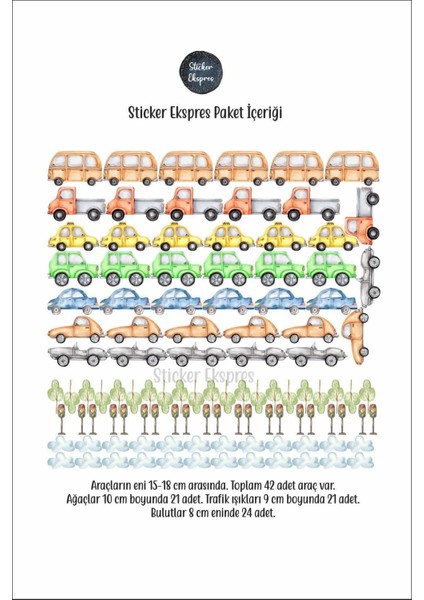 Çocuk odası için renkli araçlar duvar sticker seti, eğlenceli ve canlı dekor, 5+ parça fiyatları