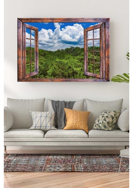 3D Ahşap Pencereli Manzara Sticker, Renkli ve Düz Desenli, 100x70 cm Dekoratif ürün fiyatları