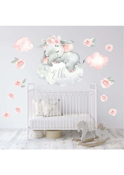 Sevimli Uyuyan Fil Temalı Renkli Duvar Sticker Seti, 5+ Parça, Bebek ve Çocuk Odası İçin fiyatları