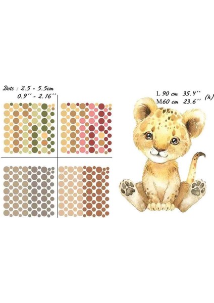 Sevimli Yavru Aslan Renkli Puantiyeler Duvar Sticker Seti fiyatları