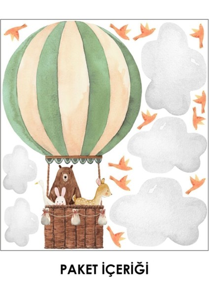 Çocuk Odası Renkli Sevimli Dostlar ve Uçan Balonlar Duvar Sticker Seti, 5+ Parça fiyatları