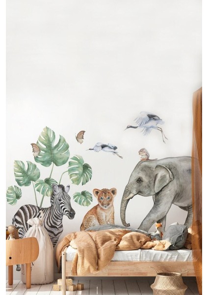 Renkli çocuk odası duvar çıkartması seti, eğlenceli ve sevimli dekorasyon.