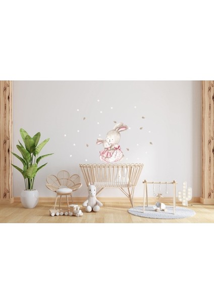 Sevimli Tavşan ve Yavrusu Temalı Çok Renkli Duvar Stickerleri, Çocuk Odası Dekoru, 5+ Parça fırsatları