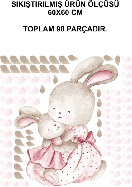 Sevimli Tavşan ve Yavrusu Temalı Çok Renkli Duvar Stickerleri, Çocuk Odası Dekoru, 5+ Parça indirimleri