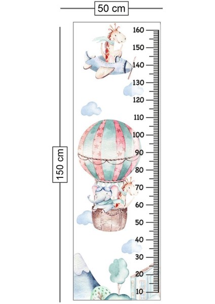 Renkli hayvanlar boy ölçer sticker, eğlenceli ve pratik duvar dekoru, 50x150 cm modelleri