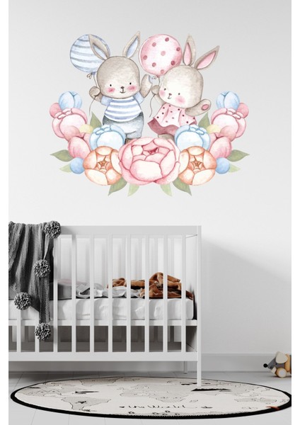 Renkli sevimli tavşanlar çocuk odası duvar stickerleri, kolay yapışkanlı ve şık dekor