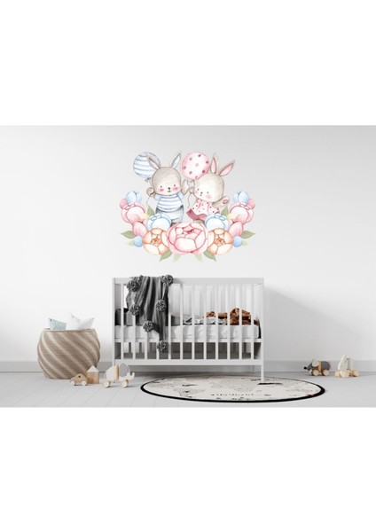 Renkli sevimli tavşanlar çocuk odası duvar stickerleri, kolay yapışkanlı ve şık dekor fiyatları