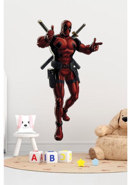 Canlı ve eğlenceli Deadpool duvar sticker 40x70 cm, odanıza enerji katacak renkli dekor