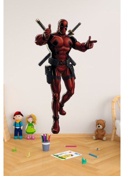 Canlı ve eğlenceli Deadpool duvar sticker 40x70 cm, odanıza enerji katacak renkli dekor fiyatları