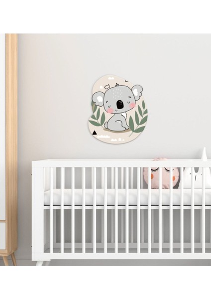 Sevimli koala tasarımlı çocuk odası ahşap duvar süsü, çok renkli ve şık tasarım