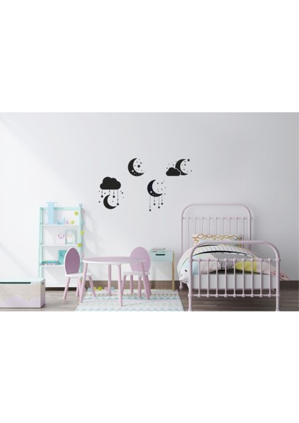 Renkli Ay ve Yıldız Temalı Çocuk Odası Duvar Stickerleri ve Aksesuarlar modelleri