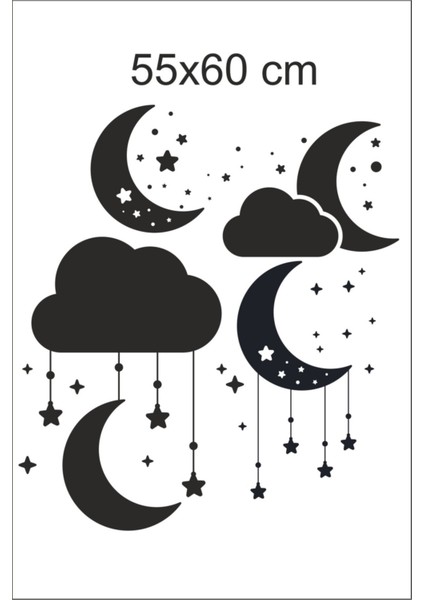 Renkli Ay ve Yıldız Temalı Çocuk Odası Duvar Stickerleri ve Aksesuarlar fırsatları