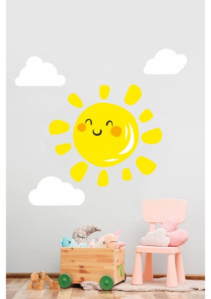 Neşeli Çok Renkli Bulut ve Güneş Duvar Süsü, Çocuk Odası Dekorasyonu