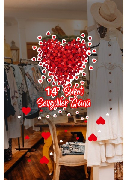 Renkli Kalpler 14 Şubat Oda Stickerı, 70cm, 5+ parça, salon dekoru