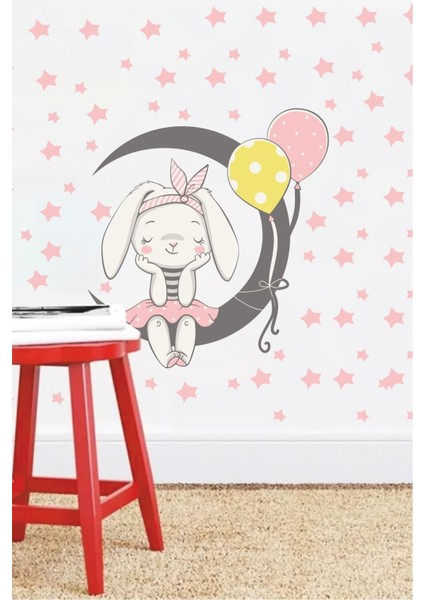 Renkli Tavşan ve Yıldızlar Çocuk Odası Duvar Stickerleri, 5+ Parça, Gri fiyatları