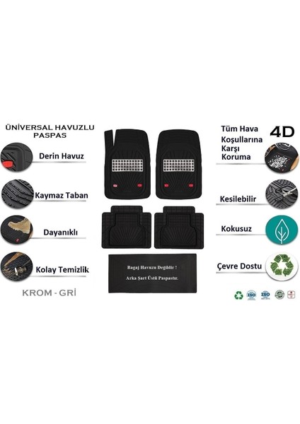 Opel Grandland 2023 Uyumlu 4d Havuzlu Yeni Nesil Universal Paspas Krom Gri