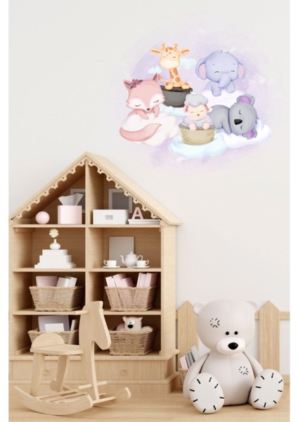 Sevimli Yavrular Uykulu Duvar Stickerleri, Renkli ve Eğlenceli Çocuk Odası Dekoru