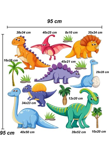 Sevimli Dinozorlar Çocuk Odası Duvar Sticker 95x95 cm, Beyaz Renk modelleri