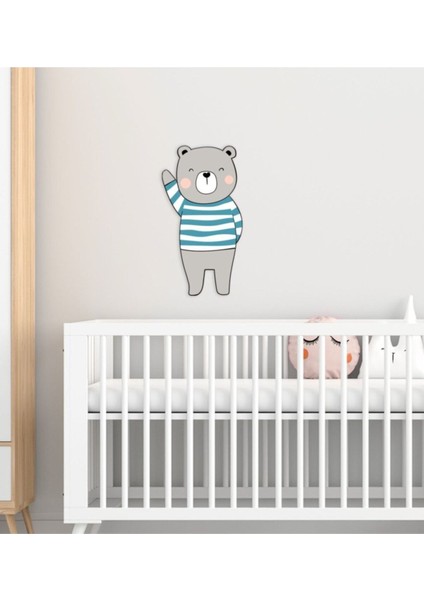 Neşeli Renkli Ahşap Ayıcık Duvar Süsü, Çocuk & Bebek Odası Dekoru