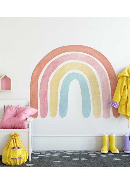 Canlı Suluboya Gökkuşağı Çocuk Odası Duvar Sticker, Renkli ve Eğlenceli Dekorasyon