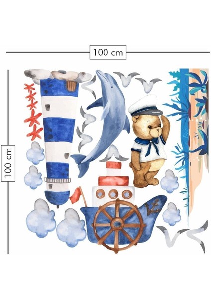 Renkli Deniz Teması Çocuk Odası Duvar Sticker, Eğlenceli Dekorasyon Parçası modelleri