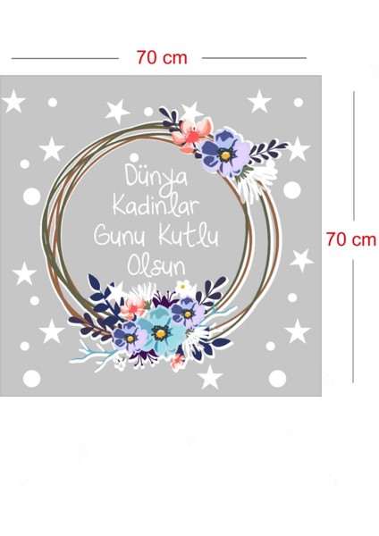 Mavi Çiçekler ve Kadınlar Günü Kutlu Olsun Yazısı Vitrin Cam Stickerı fiyatları