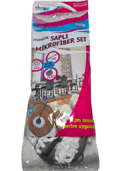 Elmop Döner Başlıklı Yedek Mop Seti Mikrofiber Mop + Teleskobik Sap