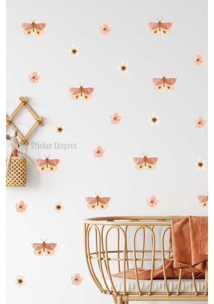 Renkli kelebek ve çiçek desenleri duvar çıkartması seti, şık ve neşeli dekorasyon, 5+ parça