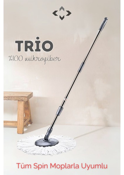Trio Spin Mop Set Temizlik Seti Tüm Spin Moplarla Uyumlu Başlık Sopa Mop Bezi