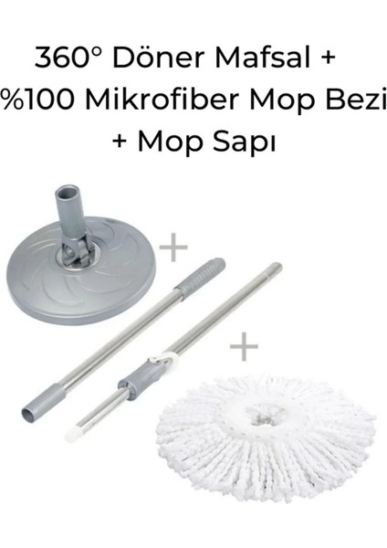 Trio Spin Mop Set Temizlik Seti Tüm Spin Moplarla Uyumlu Başlık Sopa Mop Bezi