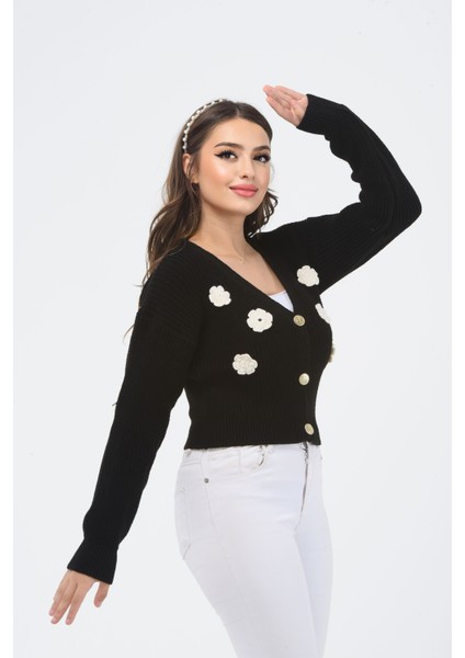 Çiçek Desenli V Yaka Crop Hırka modelleri