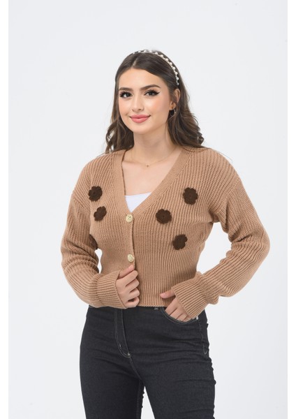 Çiçek Desenli V Yaka Crop Hırka