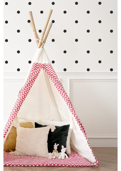 Siyah ve beyaz puantiye çocuk odası duvar sticker seti, 220 parça, düz desen, ekru renk