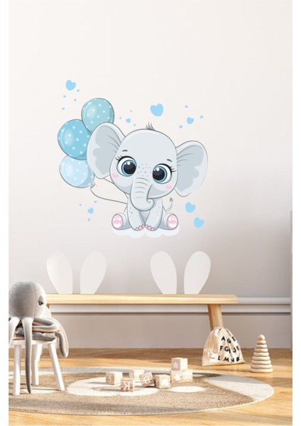 Sevimli Fil Yavrusu Duvar Sticker, Çocuk Odası Dekorasyonu, Kendinden Yapışkanlı, Renkli