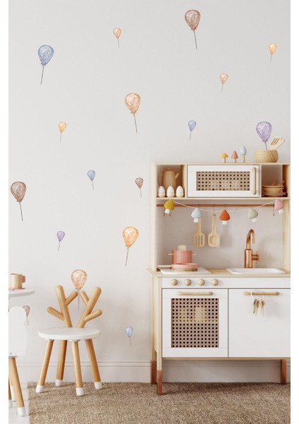 Renkli suluboya desenli balonlar çocuk odası dekorasyon sticker seti, eğlenceli ve canlı tasarım