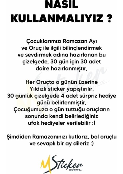 Çocuklar için Ramazan oruç çizelgesi ve süsleri, renkli ve eğlenceli stickerlerle kolay kullanımlı fırsatları