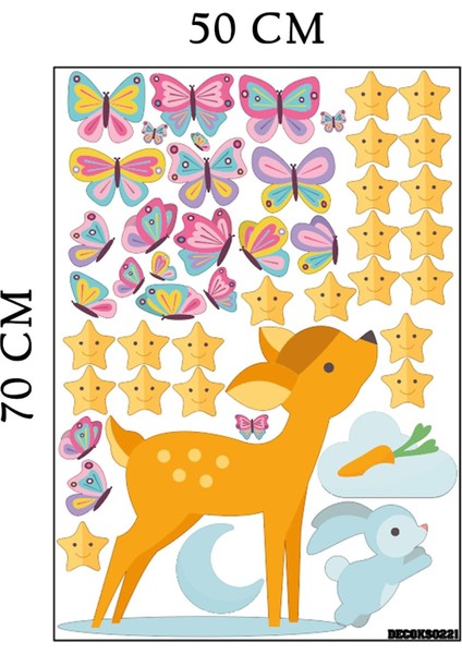 Yavru Ceylan Yavru Tavşan ve Rengarenk Kelebekler Deko Çocuk Odası Duvar Sticker fiyatları