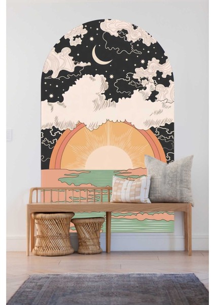 Renkli Bohem Gün Doğumu Duvar Sticker, özgün ve şık dekorasyon için ideal seçim fiyatları