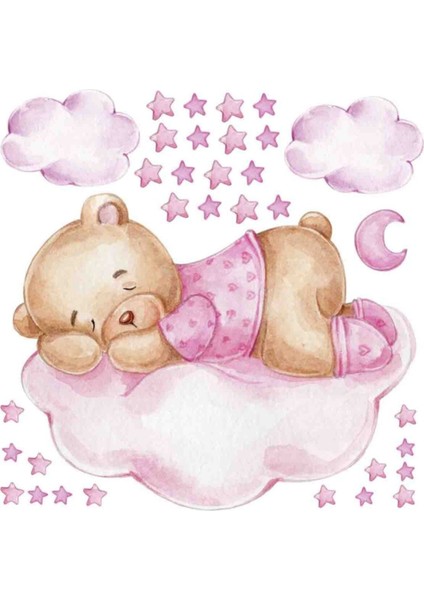 Pembe Ayıcık ve Bulutlar Duvar Stickerleri, Çocuk ve Bebek Odası Dekoru, 5+ Parça fiyatları