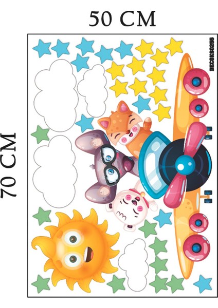 Renkli Hayvanlar ve Yıldızlar Duvar Sticker, Çocuk Odası Dekorasyonu, 1 Parça fiyatları