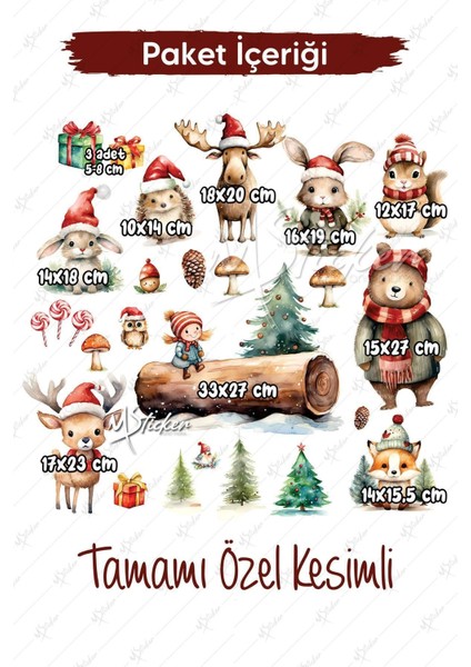 Çocuk ve doğa temalı şeffaf kış sticker seti, 5+ parça, çok renkli ve eğlenceli desenler modelleri