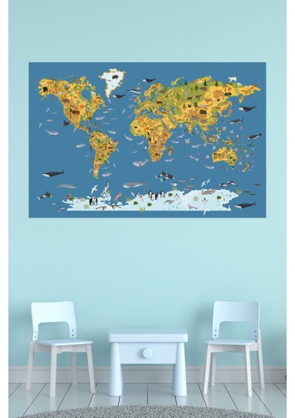 Renkli hayvanlar temalı eğitici duvar sticker, çocuklar için neşeli dekorasyon.