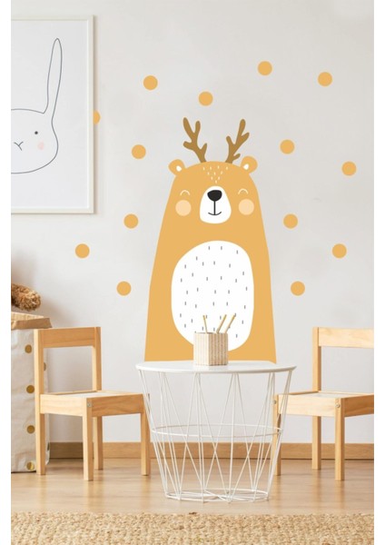 Renkli ve sevimli ayı duvar sticker'ı, çocuk odası dekoru, eğlenceli ve canlı tasarım