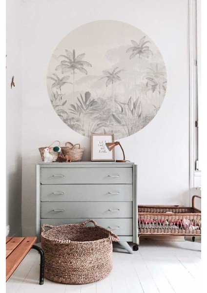 Renkli palmiye manzaralı yuvarlak duvar sticker, salon ve oturma odası dekoru için ideal fiyatları