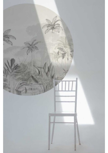 Renkli palmiye manzaralı yuvarlak duvar sticker, salon ve oturma odası dekoru için ideal modelleri