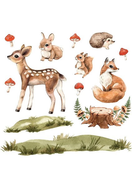 Renkli Orman Diyarında Neşeli Canlılar Duvar Sticker Seti, eğlenceli ve canlı dekorasyon fiyatları