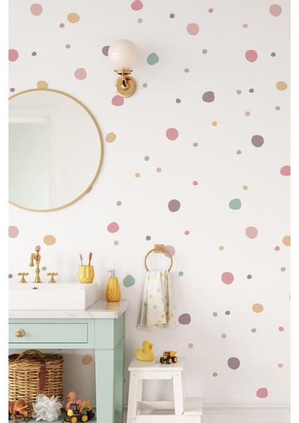 Renkli ve eğlenceli karışık puantiyeler duvar sticker seti, canlı dekorasyon için ideal
