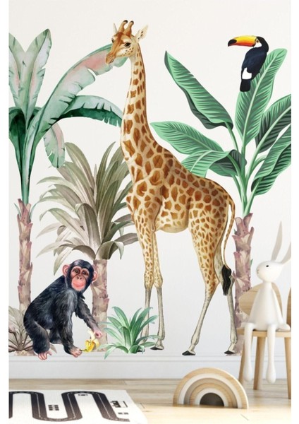 Renkli Tropikal Safari Çocuk Odası Sticker, Eğlenceli ve Şık Dekorasyon!